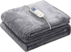 Wapaneus Heated Blanket Electric Throw 72" x 84" Full Size with 10 Heating Levels 12 Hours Time Setings and Auto-Shut Off, Flannel Fast-Heating Electric Blanket,Machine Washable,Light Grey