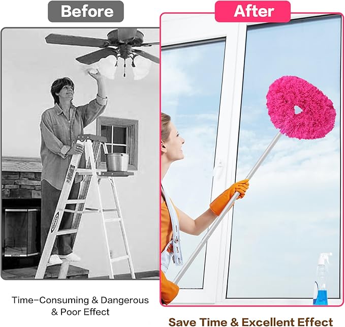 Ceiling Fan Cleaner Duster Reusable Microfiber Ceiling Fan Blade Cleaner Removable Duster with Extension Pole Adjusts 13 to 49.7 Inch for Cleaning Walls Bookshelves Furniture Door Window Top (Rosy)