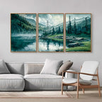 Tinonedraw Large Nature Forest Framed Canvas Wall Art Set, Boho Mountains Calming Lake Wall Decor, Green Pine Trees Artwork, Northern Wilderness Art Painting for Living Room Bedroom Office 24"x36"x3
