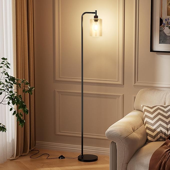 Floor Lamps for Living Room - Standing Lamp with Seeded Glass Shade, Modern Floor Lamp with LED Bulbs, Industrial Floor Lamp for Bedroom, Black Tall Lamp for Office(Light Bulb Included)