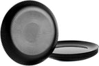 7.5 inch Ribbed Salad Appetizer Plate Set of 6, Opal Glass Round Small Black Plates for Dessert, Kitchen, Dishwasher and Microwave Safe