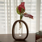 Modern Wooden Glass Test Tube Vase - Desk Plant Decor, Suitable for Home and Office Use