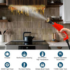 Touchscreen Steam Cleaner 1100ML 2500W High Temperature Pressure Handheld Steam Cleaning Machine with Brush Heads and Gloves 7 in 1 for Car Floor Kitchen Bathroom Window Furniture (Red)
