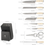 NANFANG BROTHERS Knife Set, 9 Pieces Damascus Kitchen Knife Set with Block, ABS Ergonomic Handle for Chef Knife Set, Knife Sharpener and Kitchen Shears, Knives for Chopping, Slicing & Cutting