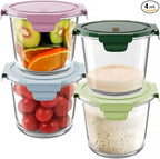 23oz Glass Meal Prep Containers with Lids, Airtight 3-Cup Glass Storage Containers Set, Heat-Resistant BPA-Free for Soup, Leftover, Microwave, Dishwasher, Fridge and Freezer Safe (4 Packs)