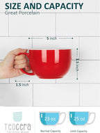 Teocera Red Mugs Set of 4, 24oz Jumbo Mugs, Large Coffee Mugs for Coffee, Hot Cocoa, Tea - Striped Design - Microwave Safe, Christmas Gift