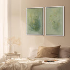 SIGNFORD Framed Canvas Print Wall Art Set Whimsical Green Wildflower Illustration Modern Art Decorative Nordic Nature for Living Room, Bedroom, Office - 24"x36"x2 White
