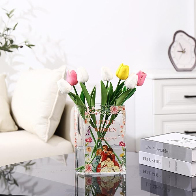 Book Vase for Flowers, Glass Book Vase, Book Flower Vase, Clear Book Vase, Book Shaped Vases, A Book About Flowers Vases for Bedroom, Living Room, Office, Bookshelf (Women)