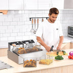 Deep Fryer with Basket, 22.6L/24QT Stainless Steel Countertop Electric Fryer for Home and Commercial Use, Oil Fryer with Temperature Control and Double Overheat Protection