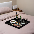 Clear Oversize Acrylic Serving Tray with Handles 24x24 Inch -Spill Proof- Decorative Trays Countertop Organizer for Ottoman,Nightstand, Sidetable, Butler (Glossy Black)