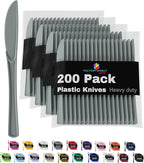 Party Solids Silver Plastic Knives 200 Pcs Silver Knives Disposable Utensils Heavy Duty Plastic Cutlery Set Disposable Cutlery Sets Flatware Sets Silverware Set Party Supplies & Party Tableware