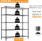 Himimi 82" H Storage Shelves 5 Tier Metal Shelving Adjustable Wire Shelf with Wheels, Heavy Duty Shelving for Garage Kitchen Pantry Bathroom Laundry,18" D*48" W*82" H, Black