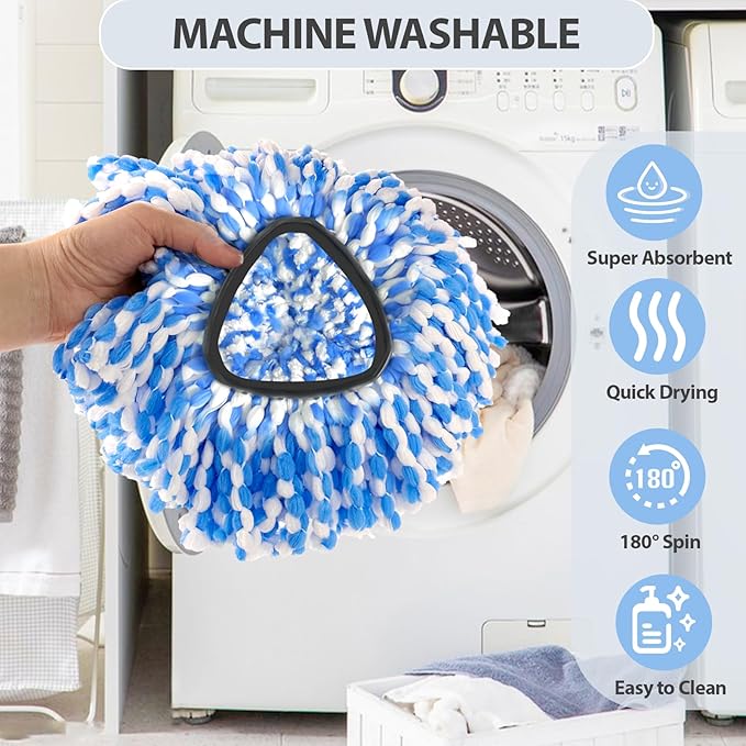 Mop Head Replacement for OCeda RinseClean 2 Tank System, Microfiber Mop Refills Include 3 Cedar Spin Mop Replace Heads, 1 Extra Mop Replacement Base