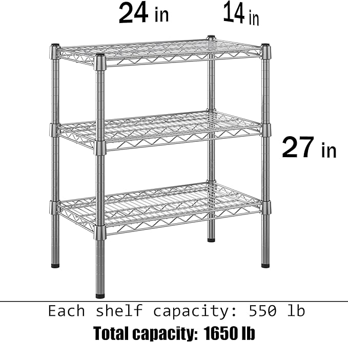 14" Deep x 24" Wide x 27" Height Wire Shelving Kit | 3-Tier | NSF Commercial Storage Rack Unit