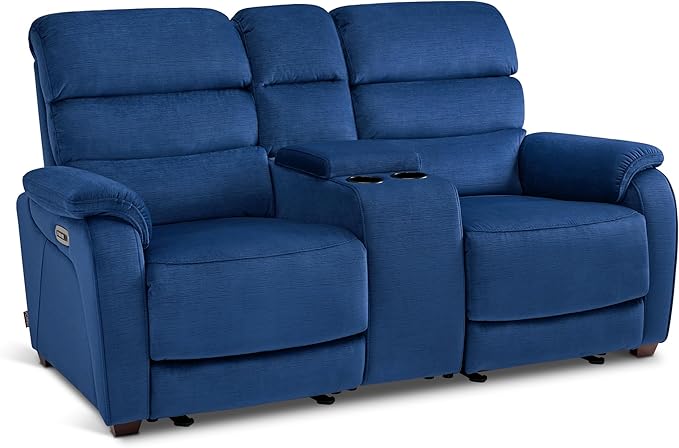 MCombo Zero Wall Recliner Loveseat with Console, Power Recliner Loveseat with Adjustable Headrest, USB A & C Charge Ports, Cup Holders, for Living Room, RVs, Small Spaces (Fabric, ST258M2, Navy Blue)