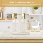 Glass Soap Dispenser for Kitchen Sink,Farmhouse Kitchen Dish Soap Dispenser&Hand Soap Dispenser Set,Rustproof Pump Soap Dispenser Bathroom with Tray,Waterproof Label for Kitchen Decor(Clear