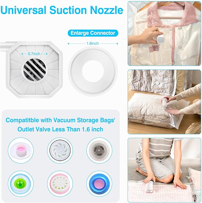 Cordless Electric Pump for Vacuum Storage Bags Travel Air Pump for Various Space Saver Bags Portable Rechargable Seal Bag Pump for Compression Clothes, Blanket, Luggage (White)