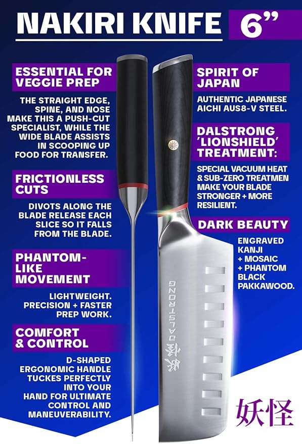 Dalstrong Nakiri Knife - 6 inch - Phantom Series - Japanese High-Carbon AUS8 Steel - Pakkawood Handle - Vegetable Kitchen Knife - Sheath Included