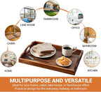 Nature Walnut Wooden Serving Tray with Handles, Solid Wood Food Tray for Coffee, Breakfast, Dinner, Ottoman,16.6x11.8x2.4 inches