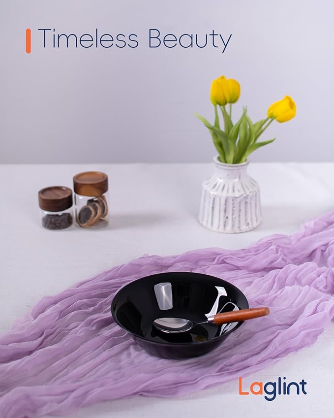 25OZ Cereal Soup Bowl Set of 4, Opal Glass 7.5 inch Black Bowls for Ramen, Noodle, Salad, Fruit, Dishwasher and Microwave Safe