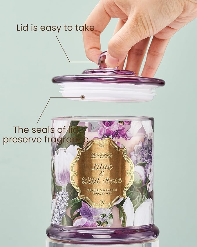 M&SENSE Lilac Rose Scented Candles, Natural Plant-Based Soy Candles Non Toxic, Relaxing Aromatherapy Candles for Bath Spa, 2 Wick 12.7oz Large Jar Candle 75 Hour Long Lasting Burn