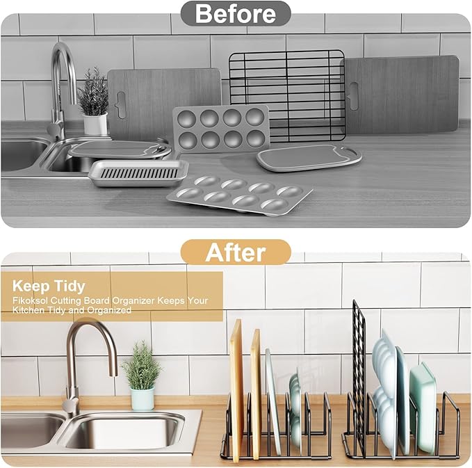 Cutting Board Organizer, [1-Pack] Cutting Board Holder Rack Baking Cookie Pan Sheets Cooling Small Racks Storage Stand for Kitchen Cabinet Countertop Bakeware Storage Organizer Metal Black