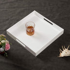 Glossy White Sturdy Acrylic Serving Tray with Handles-14x14Inch-Serving Coffee,Appetizer,Breakfast,Butler-Kitchen Countertop Tray-Makeup Drawer Organizer-Vanity Table-Ottoman Tray