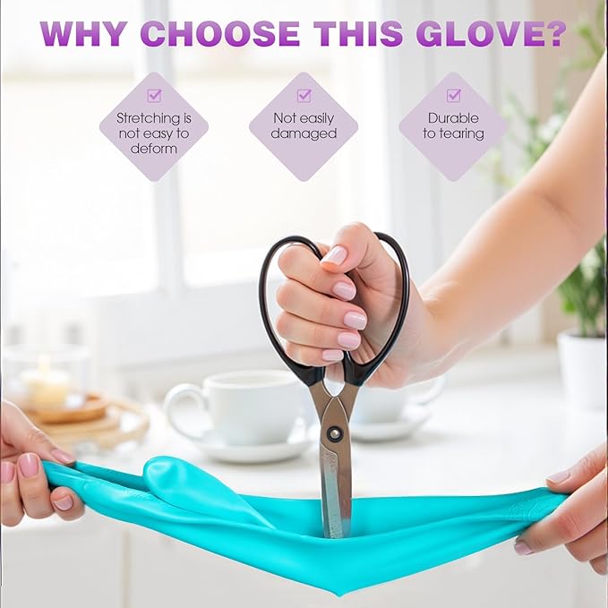 Elgood Reusable Dishwashing Cleaning Gloves with Latex free, Cotton lining,Kitchen Gloves 2 Pairs,Purple+blue Medium