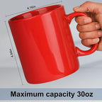 30oz Super Large Ceramic Coffee Mugs Large Handles Set of 2 (Red)