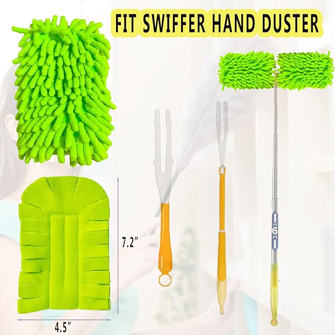 4Pack Reusable Duster Compatible with Swiffer (Handle is Not Included) Microfiber 360 Heavy Duty Dusters Refills Washable Duster Pads for Cleaning Ceiling Fan Window