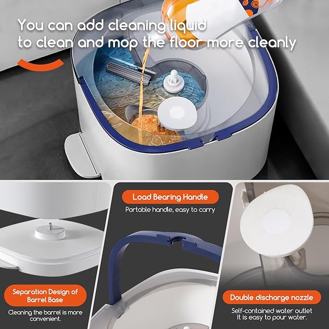 Spin Mop and Electric Bucket System, Unique Automatic Washing and Wring Electric Bucket, Upgrade Spin Mop Bucket with 2 Microfiber Cloths,Suitable for Hardwood Tile Marble Floor-White