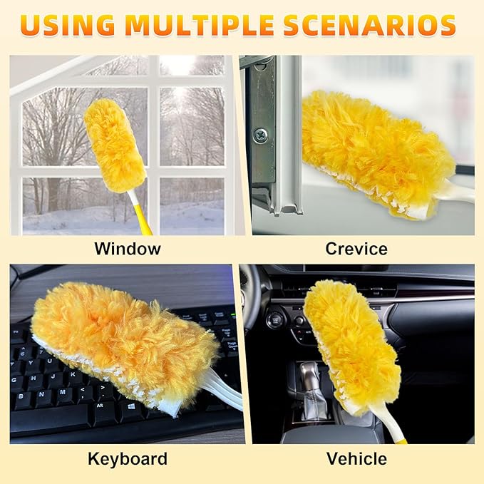 50 Pack 360° Dusters Refills for Swi-ffer Dusters with 4X Microfibers, Heavy Duty Efficient Duster Kit Disposable Refills with 1 Handle for Cleaning Furniture, Blinds, Ceiling Fans, Pet Hair