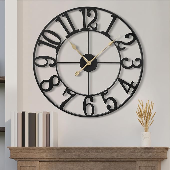 1st owned Wall Clock 40 Inch Round Large Indoor Wall Clocks Battery Operated Silent Non Ticking, Farmhouse Vintage Decorative Analog Metal Clock for Living Room, Kitchen, Bedroom Decor