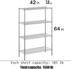 18" Deep x 42" Wide x 64" Height Wire Shelving Kit | 4-Tier | NSF Commercial Storage Rack Unit