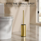 FORIOUS Toilet Brush and Holder Set, 304 Stainless Steel Long Handle and Heavy Duty Base for Bathroom Deep Cleaning, Drip-Proof, Space Saving for Storage, 2 Toilet Bowl Brush Head, Dark Gold