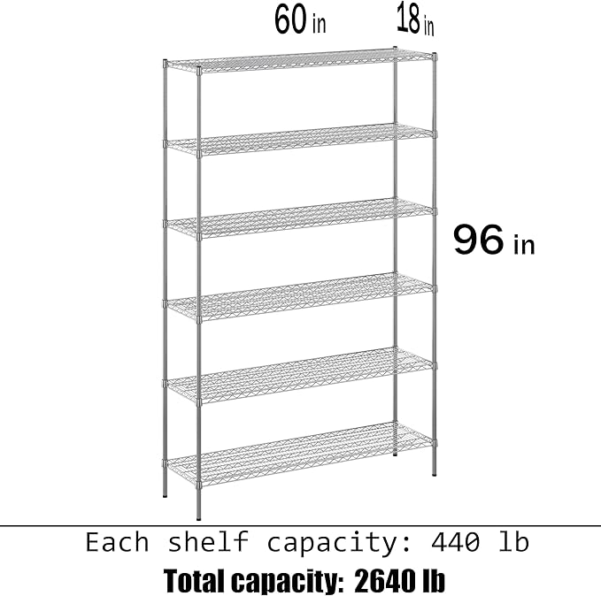18" Deep x 60" Wide x 96" Height Wire Shelving Kit | 6-Tier | NSF Commercial Storage Rack Unit