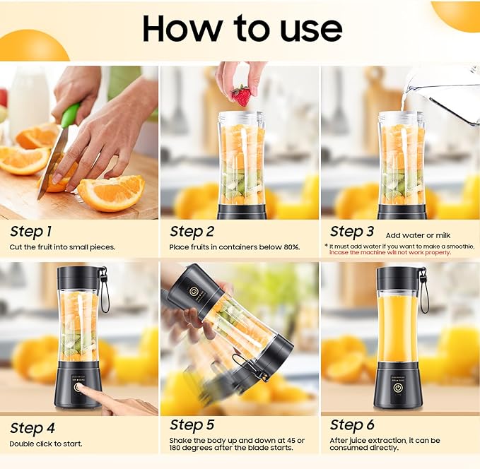 Portable Blender Make Shakes and Smoothies - USB Rechargeable Personal Size Mini Blender Freshly Squeezed, 380Ml BPA Free Travel Cup in Picnic/Office/Gym