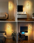 Lightdot 60IN Dimmable Gold Floor Lamp with 3 Glass Globe Mid Century Standing Lamps with 3Pcs 3000K Soft Warm White G9 Bulbs Stepless Brightness Adjustable Modern Tall Lamp for Bedroom Office