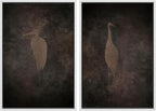 SIGNFORD Framed Canvas Print Wall Art Set Abstract Crane Silhouettes Vintage Dark Tones Illustration Modern Art Decorative Nordic Nature for Living Room, Bedroom, Office - 24"x36"x2 White
