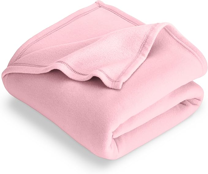 Bare Home Polar Fleece Blanket - Throw - Light Pink - Warm & Cozy - Premium Fleece - Blanket for Bed, Sofa, Camping, Travel and Cold Nights - Lightweight (Throw, Light Pink)