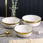 Stone Lain Florian Porcelain 3-Piece Round Bowl Service Set, White with Gold Rim