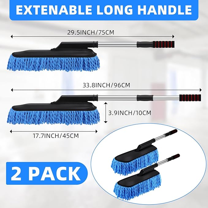 Tanlade 2 Pack Microfiber Car Duster Exterior Scratch Free with Extendable Handle Soft Car Duster Kit for Cleaning Dust Brush Set for Exterior Interior Cleaning Tools (Blue)