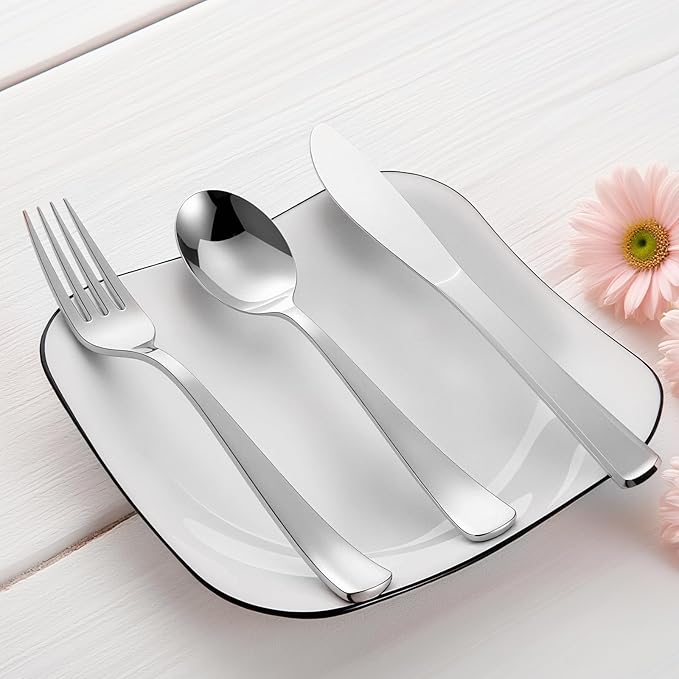144 Pack Silver Premium Plastic Cutlery Disposable Silverware Set - 48 Forks, 48 Knives, 48 Spoons - For Catering, Parties, Dinners, Weddings, and Everyday Use, Plastic box packaging