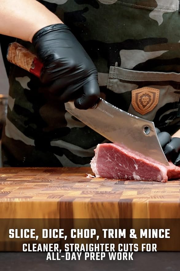 Dalstrong Chef & Cleaver Hybrid Knife - The 'Crixus' - 8 inch - Valhalla Series - 9CR18MOV HC Steel - Red Resin & Wood Handle - Razor Sharp Chef's Knife - w/Leather Sheath