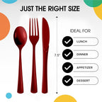 Party Solids Burgundy Plastic Silverware Heavy Duty 150 Pieces Burgundy Plastic Cutlery Sets, Utensil Sets, 50 Of Each Forks, Knives & Spoons Disposable Cutlery Set, Flatware Set For Party Supplies
