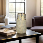 10.2" Ceramic Flower Vintage Vase - White & Gold Textured Metal Ceramic Vase for Farmhouse Modern Home Decor Pampas Grass Centerpieces Living Room Bedroom Office Decoration