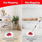 Spin Mop Replacement Head Compatible with O-Cedar EasyWring 1 Tank, 2 Microfiber Mop Refills, 30-58" Handle and 1 Base Set Combo (White,1 Tank System)
