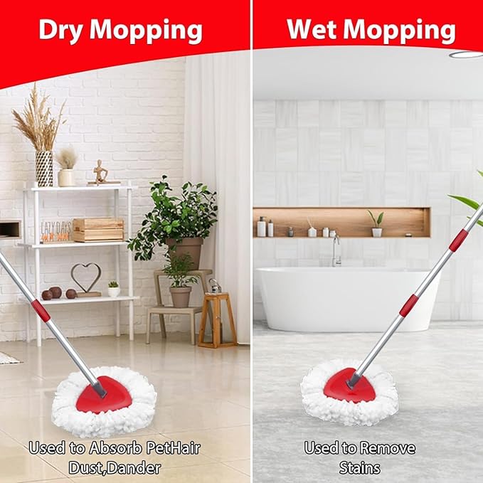 Spin Mop Replacement Head Compatible with O-Cedar EasyWring 1 Tank, 2 Microfiber Mop Refills, 30-58" Handle and 1 Base Set Combo (White,1 Tank System)