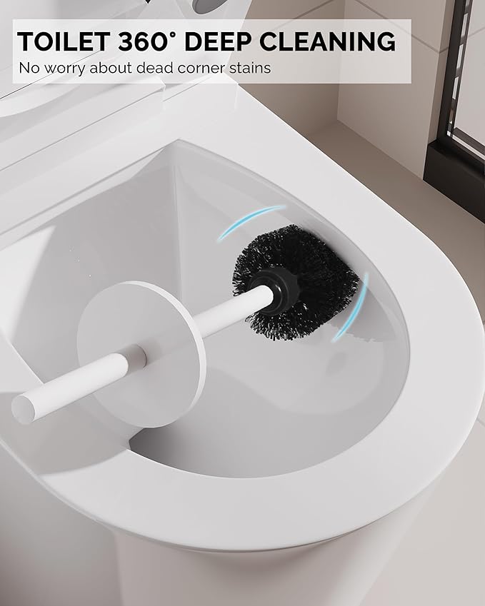 Toilet Brush and Holder Set, 2 Pack Stainless Steel Toilet Bowl Brush with Lid, Rust Proof Toilet Cleaner Brush with Caddy, Durable Bristles, Splash Proof, Ideal for Bathroom（White）