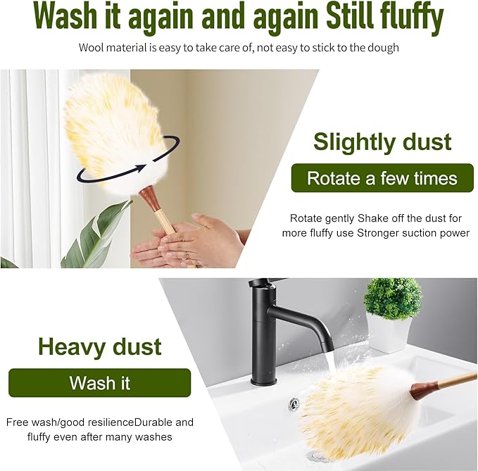 Natural Lambswool Duster 16 Inch Handheld with Wooden Handle Duster Dusting Tool for Blinds Electronics Furniture Delicate Surfaces (2Pcs)